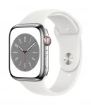 Apple Watch Series 8 GPS + Cellular 45mm Silver Stainless Steel Case ,White Sport Band - MNKE3UL/A