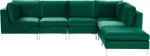 Beliani Modular 5-vietė kampinė sofa su pufa, kairiarankė aksominė, žalia EVJA