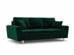 Sofa Micadoni Home Moghan 3S, tamsiai žalia/auksinės spalvos