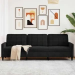 Trivietė sofa, juodos spalvos, 210cm, aksomas