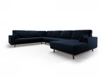 Panoraminė kairioji kampinė velvet sofa Hebe, 6 sėdimos vietos, tamsiai mėlyna