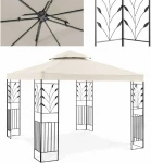 Uniprodo Pavėsinė sodo paviljonas su ornamentu, sulankstomas, 3 x 3 x 2,6 m, kreminis