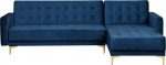 Beliani ABERDEEN 4-vietė veliūrinė kampinė sofa-lova kairia mėlyna