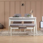 Kalune Design Išplečiamas pietų stalas ir kėdės (4 vienetai) Vina 0701 - Soho, Baltas