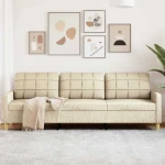 Trivietė sofa, kreminės spalvos, 210cm, audinys