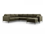 Panoraminė kairioji kampinė velvet sofa Venus, 6 sėdimos vietos, žalia