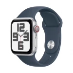 Išmanusis laikrodis Apple Watch SE GPS + Cellular. 40 mm, Sidabrinės spalvos aliuminio korpusas su audros mėlynumo spalvos sportiniu dirželiu - M/L
