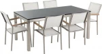 Lauko baldų komplektas Beliani Sodo komplektas iš juodo granito stalo ir 6 baltų GROSSETO kėdžių