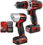 Einhell Akku-Bohrschrauber TE-CD 12/1 +22+CL, 12Volt (raudona/juodas, 2x Li-Ionen Akku 2Ah, 22-teiliges Bit- und Bohrerset + Akku-Leuchte)