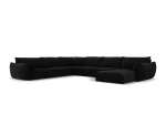 Panoraminė kairioji kampinė velvet sofa Vanda, 8 sėdimos vietos, juoda