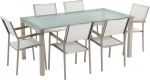 Lauko baldų komplektas Beliani nustatyti sodo stalo stiklo susmulkinti ir 6 kėdės balta GROSSETO