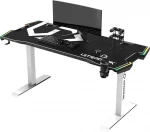 Žaidimų stalas Ultradesk Force Gaming Desk, LED RGB Prismatic, Baltas su juodu kilimėliu