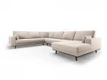 Panoraminė kairioji kampinė velvet sofa Hebe, 6 sėdimos vietos, smėlio spalva