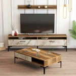 TV staliukas Kalune Design Svetainės baldų komplektas Istanbul - Walnut, Baltas Marble