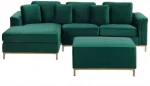 Beliani Dešinioji aksominė kampinė sofa su ottoman žalia OSLO