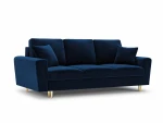 Sofa Micadoni Home Moghan 3S, tamsiai mėlynos/auksinės spalvos