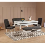 Kalune Design Išplečiamas pietų stalas ir kėdės (5 vienetai) Vina Baltas Anthracite
