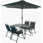 Lauko baldų komplektas Saska Garden Sodo baldų komplektas, stalas, 4 kėdės ir pilkas skėtis