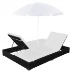 Saulės gultas su skėčiu, poliratanas, juodas