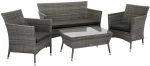 Sodo baldų komplektas WATERS stalas, sofa ir 2 kėdės, rėmas: plieninis su plastikinių vytelių apdaila, spalva: pilka