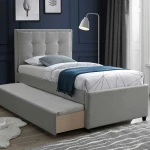 Lova Bed OSWALDO 90x200cm, with two mattresses HARMONY UNO, platinum pilkas