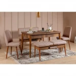 Kalune Design Išplečiamas pietų stalas ir kėdės (5 vienetai) Vina Walnut Stone