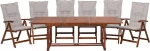 Lauko baldų komplektas Beliani Sodo rinkinys medinis stalas ir 6 kėdės su TOSCANA smėlio spalvos pilkomis pagalvėlėmis