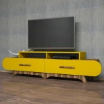 TV staliukas Kalune Design TV stalas Flora - Walnut, Geltona