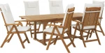 Lauko baldų komplektas Shumee Sodo rinkinys medinis stalas ir 6 kėdės su JAVA baltomis pagalvėlėmis