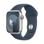 Išmanusis laikrodis Apple Watch Series 9 GPS + Cellular, 41 mm, Sidabrinės spalvos aliuminio korpusas su mėlynos spalvos sportiniu dirželiu - M/L