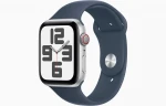Apple Watch SE GPS + Cellular 44mm Silver Aluminium Case with Storm Blue Sport Band - S/M - MRHF3ET/A