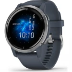 Išmanusis laikrodis Garmin Venu 2, Sidabro spalvos nerūdijančiojo plieno apvadas, su „Granite Blue“ mėlynu korpusu ir silikoniniu dirželiu