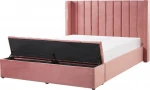 Beliani aksominė lova su suoliuku 160 x 200 cm rožinė NOYERS