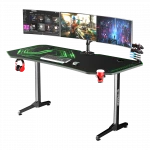 Žaidimų stalas Ultradesk Frag XXL Gaming Desk, Juodas su žalios spalvos kilimėliu