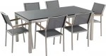 Lauko baldų komplektas Beliani Sodo komplektas iš juodo granito stalo ir 6 pilkų GROSSETO kėdžių