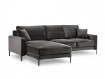 Kairinė kampinė velvet sofa Venus, 4 sėdimos vietos, pilka