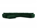 Panoraminė dešinioji kampinė velvet sofa Vanda, 8 sėdimos vietos, žalio butelio sp.