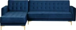 Beliani Dešinioji aksominė sulankstoma kampinė sofa, 4-vietė, mėlyna ABERDEEN