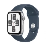 Išmanusis laikrodis Apple Watch SE GPS. 44 mm, Sidabro spalvos aliuminio korpusas su audros mėlynumo spalvos sportiniu dirželiu - M/L