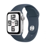 Išmanusis laikrodis Apple Watch SE GPS, 40 mm, Sidabro aliuminio korpusas su audros mėlynumo sportiniu dirželiu - M/L