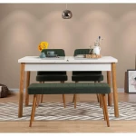 Kalune Design Išplečiamas pietų stalas ir kėdės (4 vienetai) Santiago Baltas Atlantic-Žalias