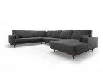 Panoraminė kairioji kampinė velvet sofa Hebe, 6 sėdimos vietos, tamsiai pilka