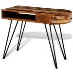Rašomasis stalas su geležinėmis kojelėmis iš perdirbtos medienos, rudas