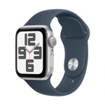 Išmanusis laikrodis Apple Watch SE GPS, 40 mm, Sidabro spalvos aliuminio korpusas su audros mėlynumo sportiniu dirželiu - S/M