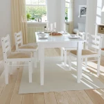 4 medinės valgomojo kėdės kvadratiniu atlošu, baltos