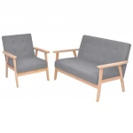 Retro medinis fotelis ir medinė sofa, pilka