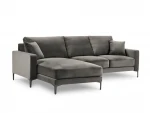 Kairinė kampinė velvet sofa Venus, 4 sėdimos vietos, šviesiai pilka