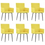 Valgomojo kėdės su porankiais, 6vnt., geltonos, audinys
