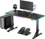 ULTRADESK IRON Juodas žaidimų stalas, 132,5x60,5 cm, 71-81 cm, mechaniškai reguliuojamas aukštis