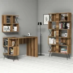 Kalune Design Hommy Craft rašomasis stalas su knygų lentyna Extra 2, rudas (Walnut)/juodas